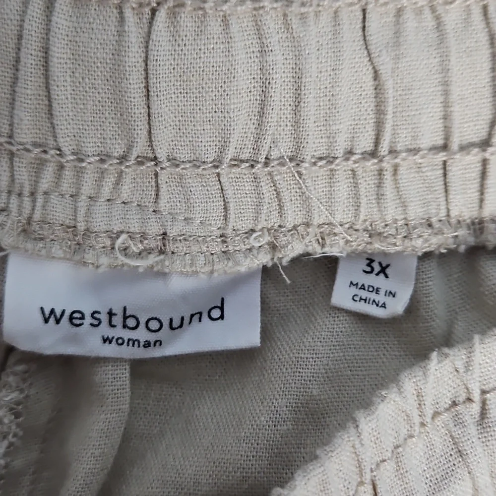 Westbound Linen Blend Mid‎ Rise Straight Leg Lightweight Pant: Natural: Size- 3X